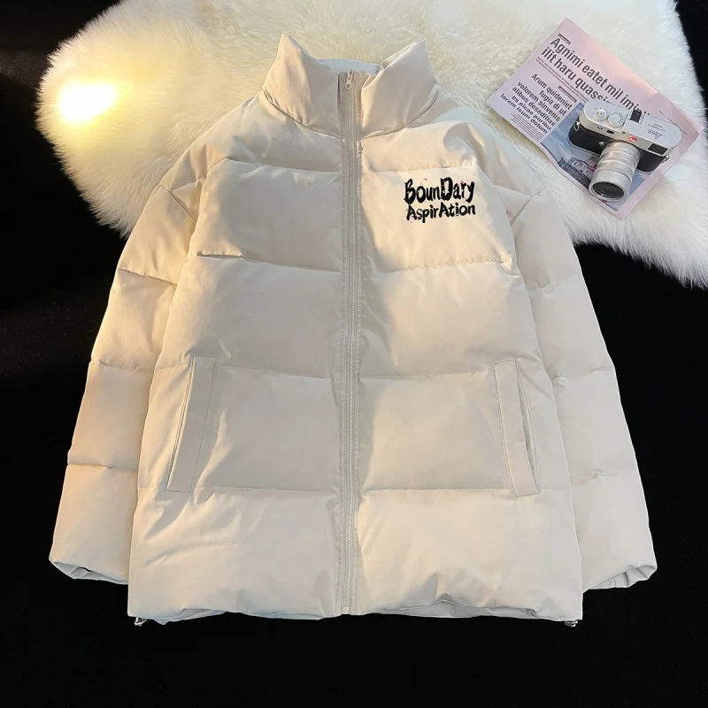 Men's Thicken Letter Print Parkas Fashion 2022 Winter Warm Couple Clothing Stand Collar Male Padded Jackets Large Size Coats