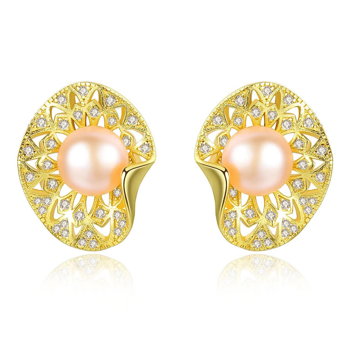 

Hollow Natural Freshwater Pearl Studs Earrings for Women Solid S925 Sterling Silver Ear Pendants Simple Fashion Fine Jewelry