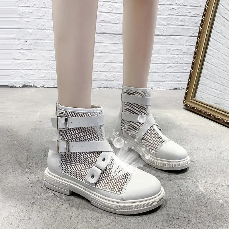 

Ladies Flat Boots Luxury Designer Shoes Round Toe Lace-up Boots Ladies Low Top Fashion Ankle Rock Sandals Women's Short Boots