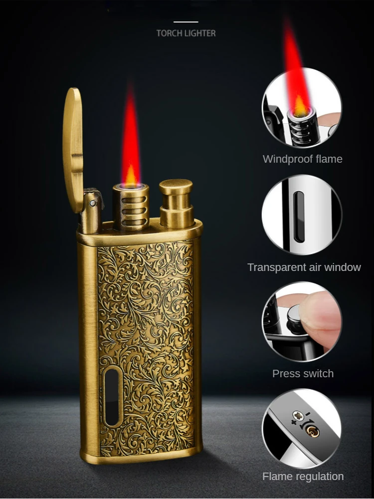 Cigarette Lighter Butane Gas Lighters Torch Jet Smoke Smoking Accessories Old Retro Flame Windproof Inflatable Refill Man Gifts