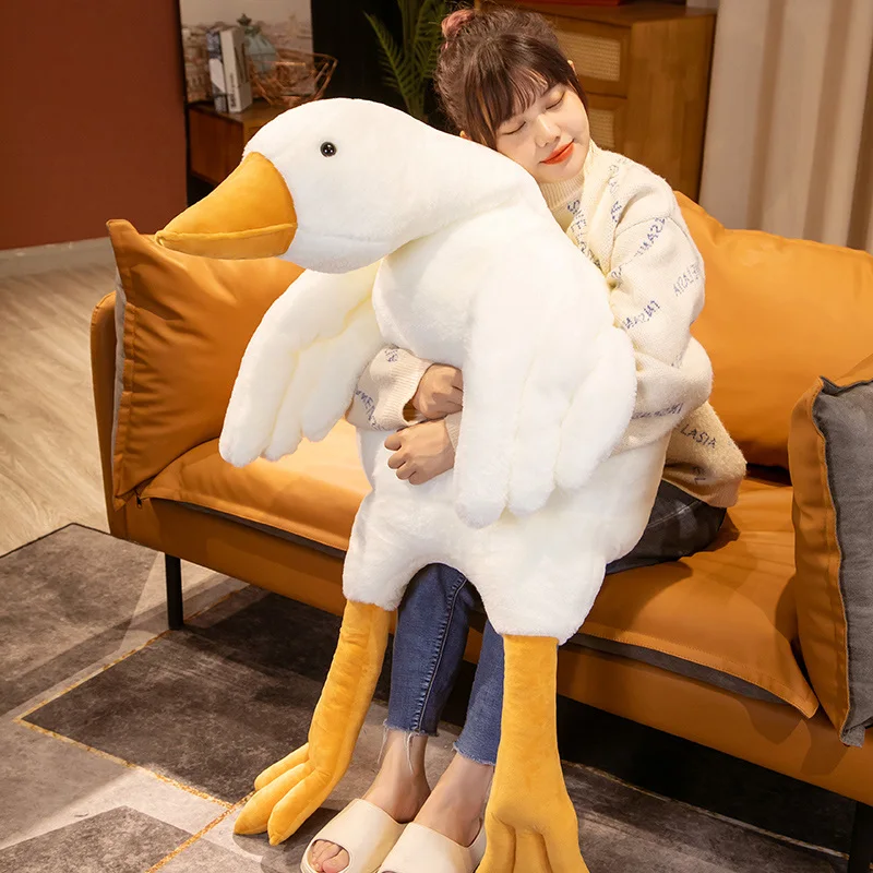 

Huge Simulation Big White Goose Plush Toy Huggable Long Pillow Soft Stuffed Giant Duck Cuddly Swan Doll for Kid Birthday Gift