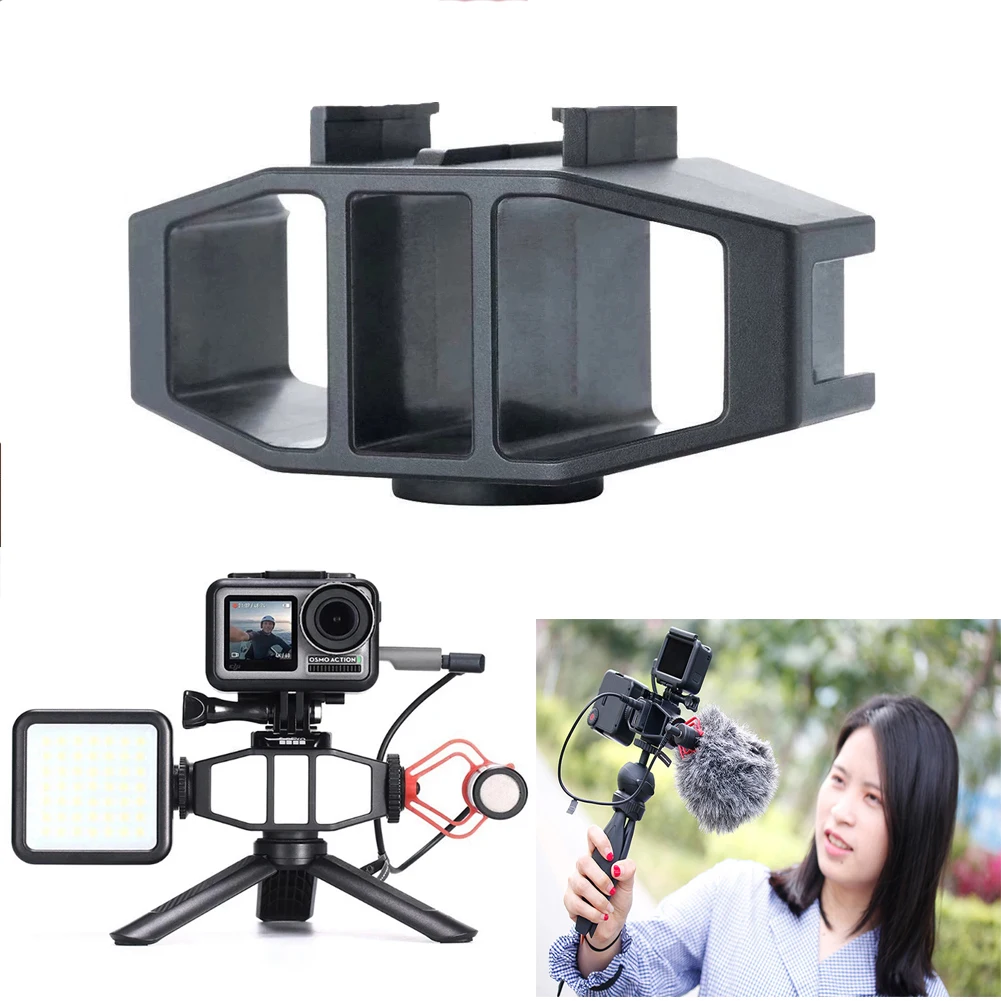 

Vlog Stand Bracket for GoPro Hero 11 10 9 with 2 Cold Shoe 1/4 Screw for Insta360 One RS R DJI Osmo Action 3 2 Cameras Accessory