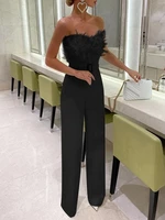 2022 fashion jumpsuits spring and summer new feather bra sexy birthday club wear white maxi white black blue pink jumpsuit