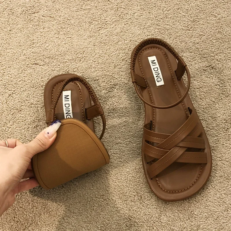 Женские босоножки с ремешком на щиколотке сандалии плоской подошве мягкая