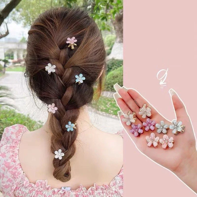 

5pcs Double Side Crystal Flower Hair Claw Rhinestones Alloy Hair Clamp for Girls Sweet Summer Side Clip Hair Styling Accessories