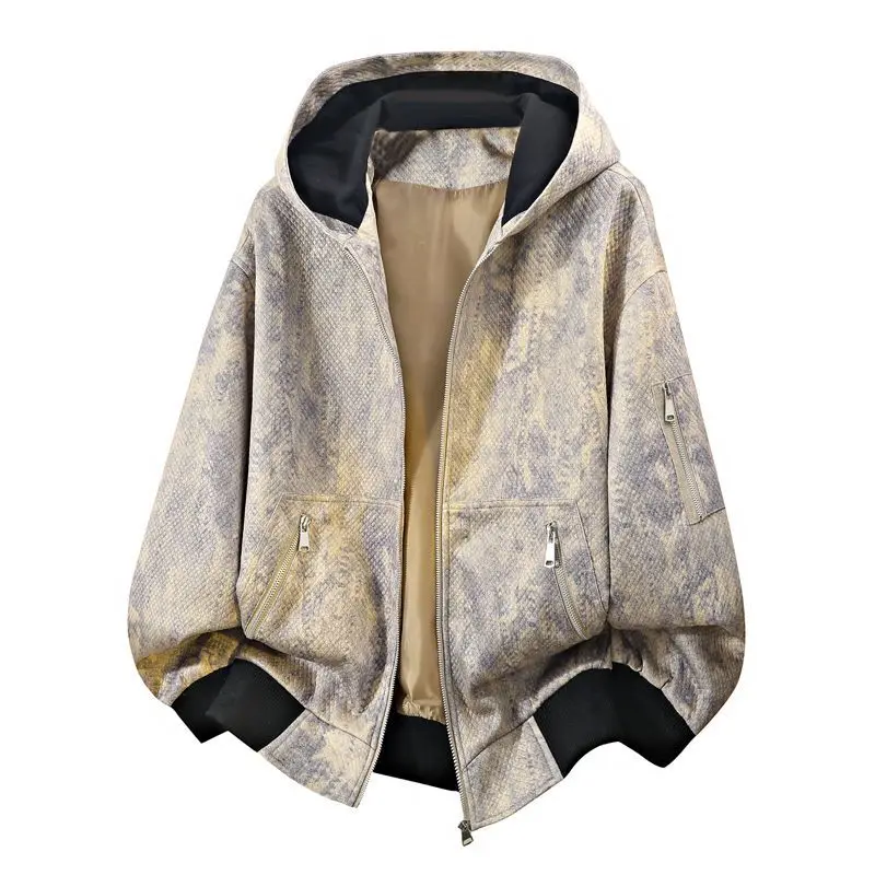 Фото Мужская куртка Harajuku American Tie Dye, винтажное пальто с капюшоном, весенне-осеннее свободное повседневное молодежное уличное пальто в гонконгском стиле, модная №4