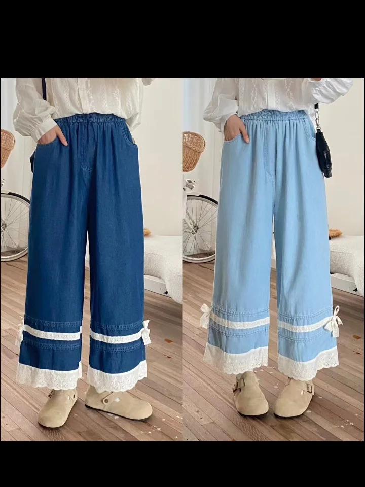 Джинсы женские с высокой талией и кружевом в стиле ретро