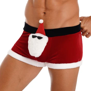Men's Christmas Elk Santa Claus Boxer Shorts Sleep Trunks Cosplay Lingerie Underwear Underpants Flannel Sleepwear Pajamas 3