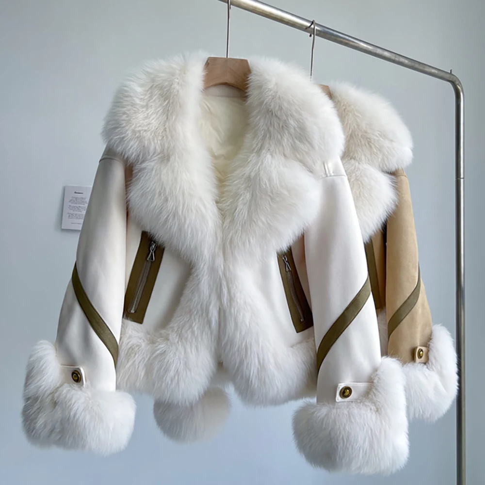 

Женская куртка из натуральной овечьей кожи с воротником из натурального Лисьего меха и теплой подкладкой