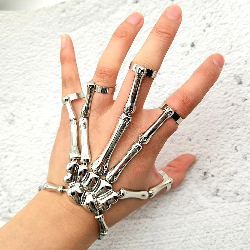 

Fashion Women Adjustable Women Gothic Punk Skull Ghost Skeleton Finger Bracelet Hand Chain for Halloween Femme Party Accessories