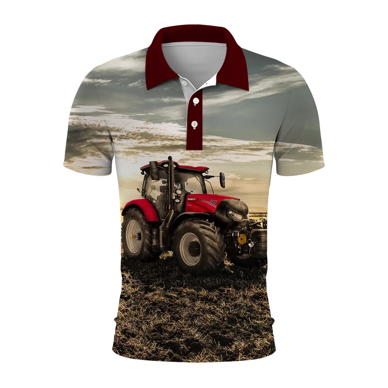 

2023 летние рубашки поло с 3D принтом трактора для мужчин и женщин, повседневные топы, модные рубашки