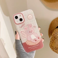 cute houndstooth doll rabbit phone case for iphone 13 11 12 pro max x xr xsmax mini 7 8plus sweet cartoon transparent soft cover