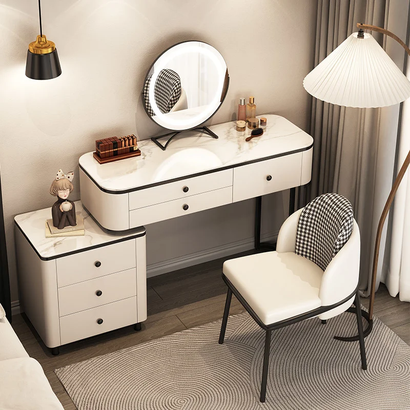 

European Luxury Dressing Table Mirror Cabinet Lacquer Wooden Dresser Jewelry Storage Home Furniture