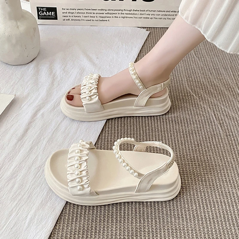 

Roman Sandals Clogs Wedge All-Match Heel Shoe Thick 2022 Summer Muffins shoe Med Suit Female Beige Gladiator Platform Comfy Comf