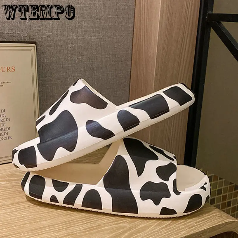WTEMPO Women Lovely Cow Slippers Summer Non-Slip Indoor Soft Thick Sole Platform Shoes Outdoor Beach Bathroom Slides Wholesale