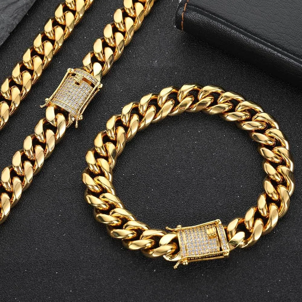 

Wholesale Mens Stainless Steel Monaco Necklace Hip Hop oro laminado 14k 18k Gold Plated Miami Curb Cuban Link Chain for Men