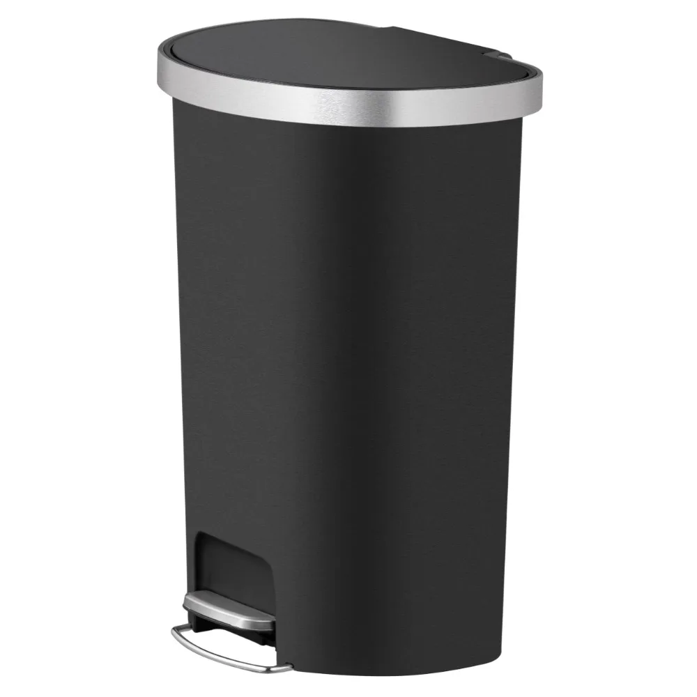 

14.5-gal Plastic Semi Round Kitchen Step Trash Can, Black Household Merchandises Cleaning Tools Accessori