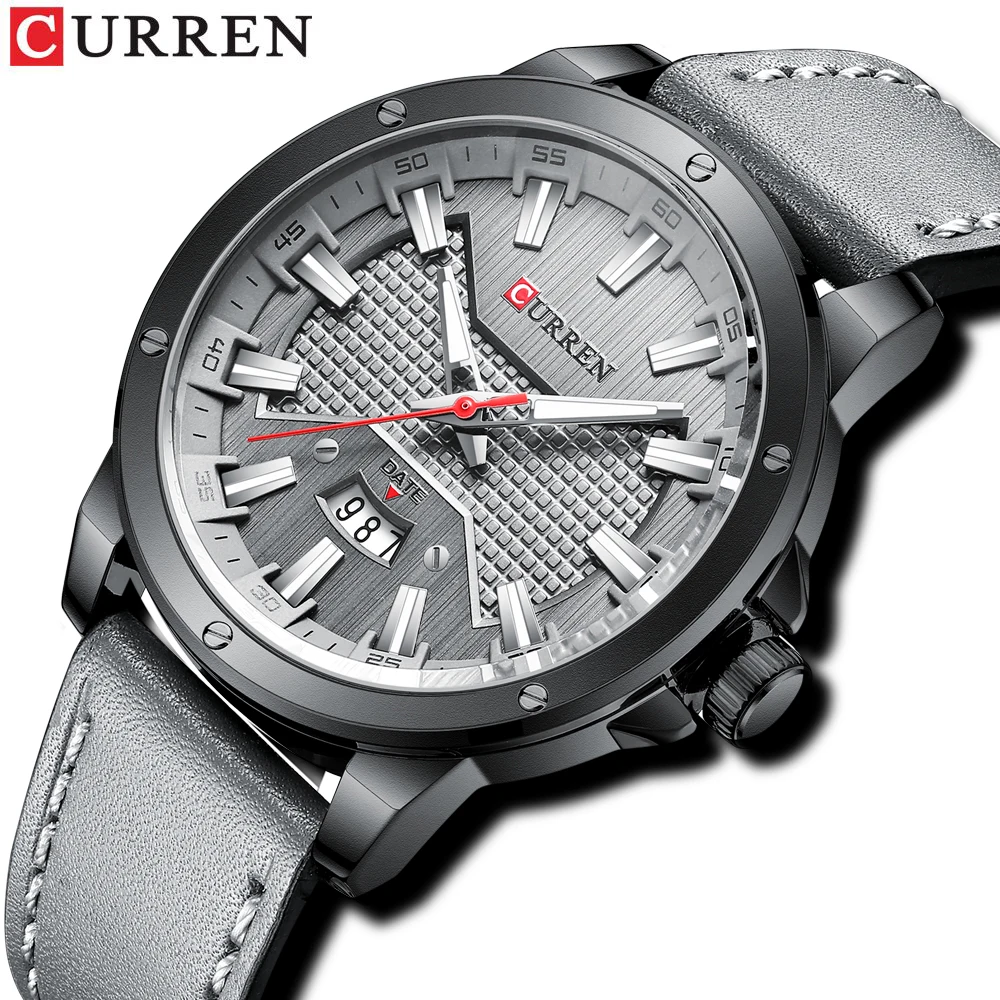 

CURREN Casual New Watches for Men with Leather Big Dial with Date Fashion Wristwatch relógio masculino