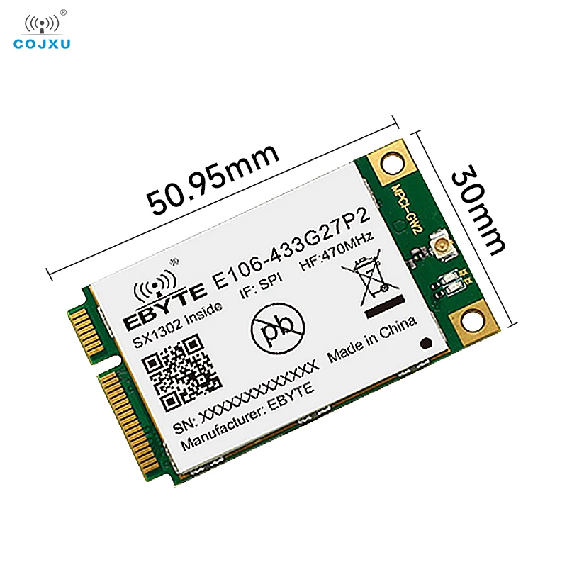LoRaWan Gateway Module SX1302 433MHz COJXU E106-433G27P2 27dBm PCI-e Interface Low Power Consumption 5KM SMD Module SPI IPX