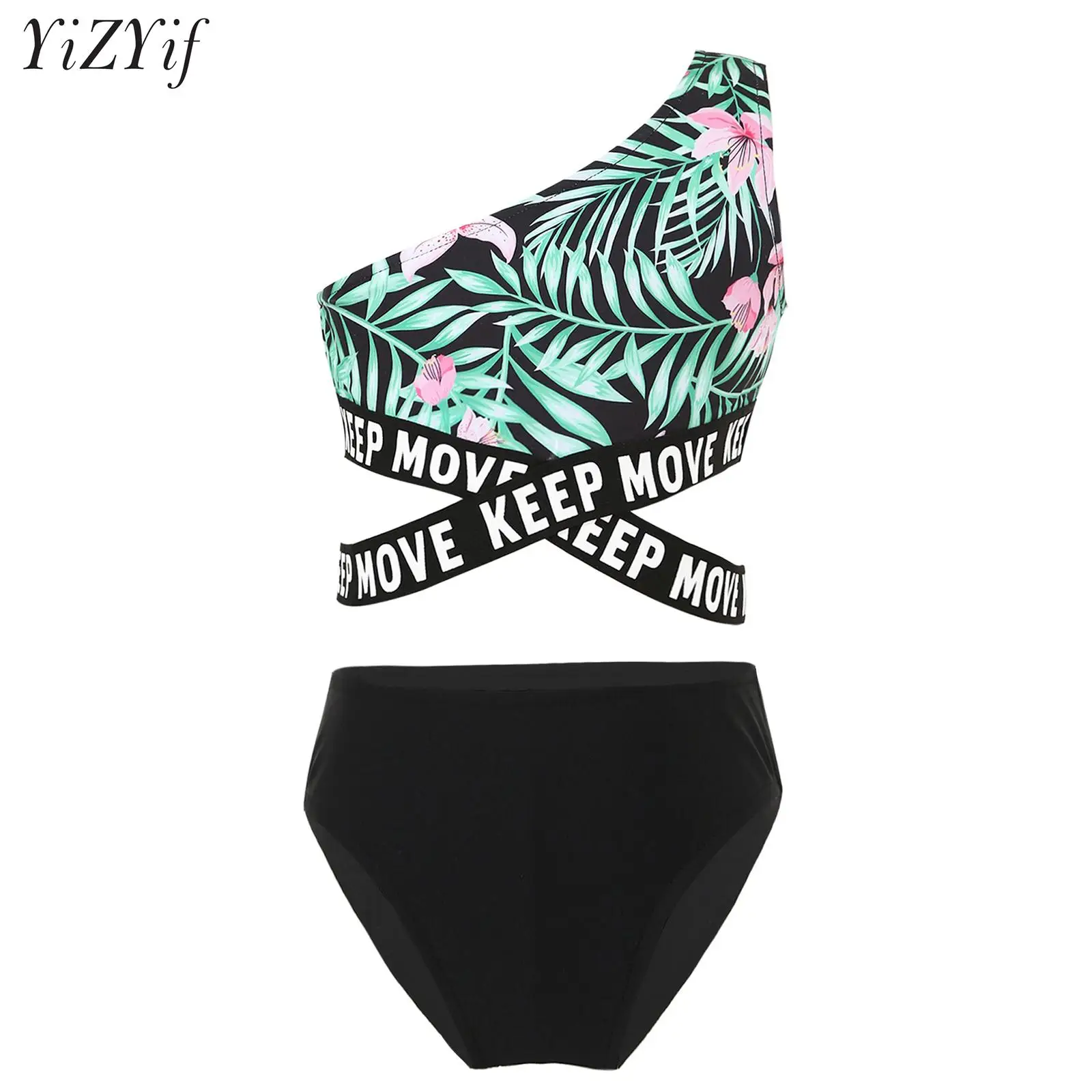 

Детские бикини для девочек с гавайским принтом, танкини, купальник, наряд с открытым плечом, укороченные топы и трусы, купальник, пляжный купальный костюм