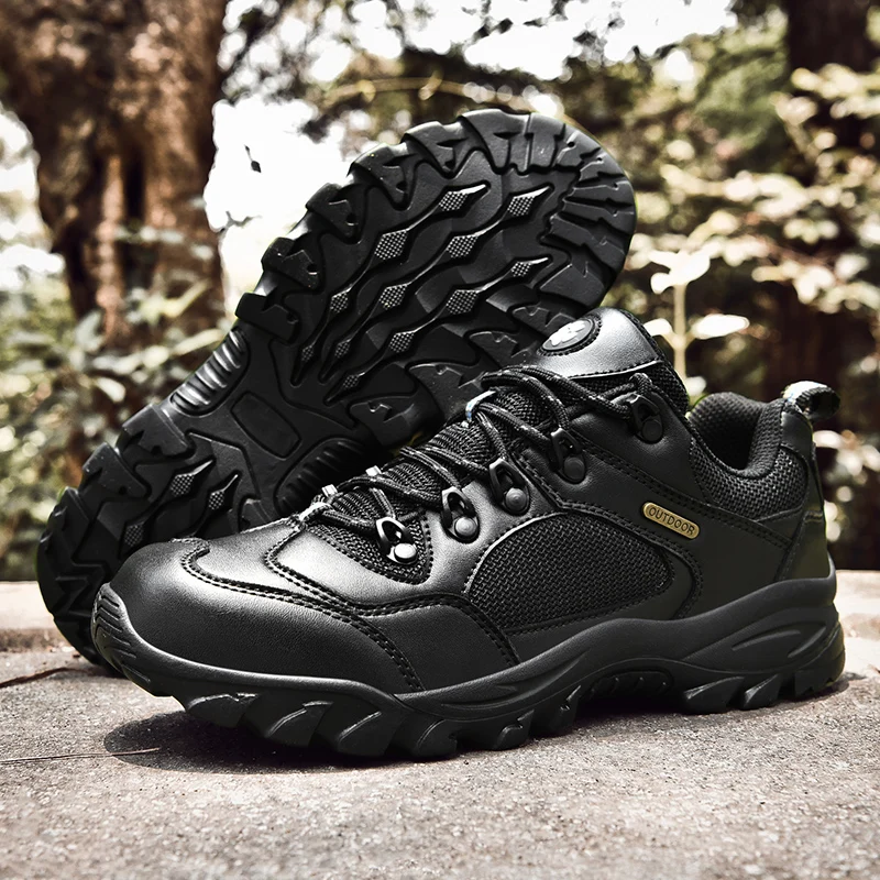 HIKEUP Men Hiking Shoes Male Trekking Mountain Sport Waterproof Climbing Outdoor Men Leather Sneakers Plus Size