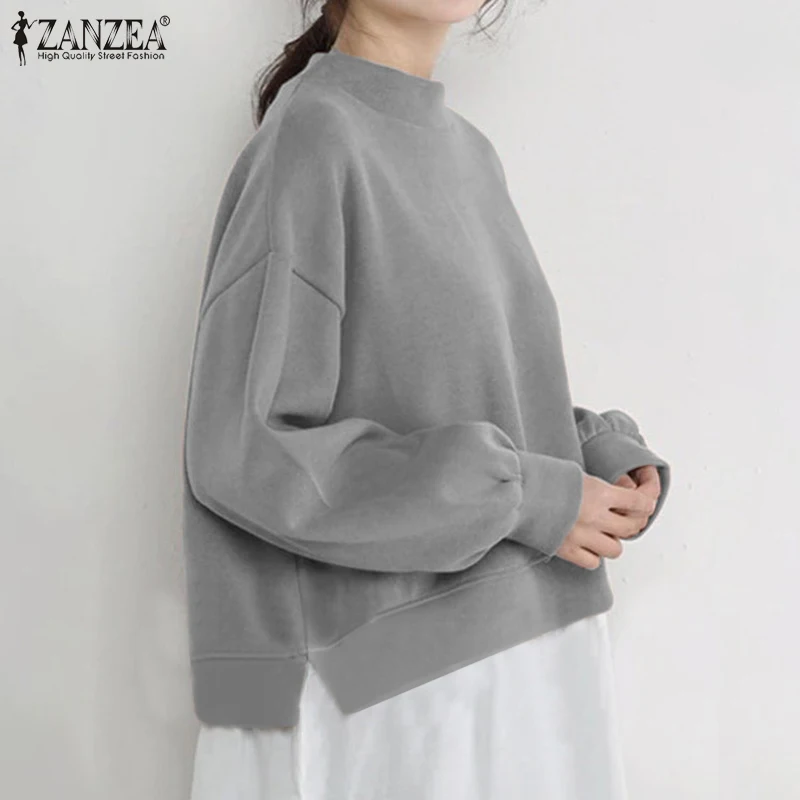 

ZANZEA Elegant O Neck Patchwork Pullovers Women Casual Long Sleeve Hoodies Autumn Loose Retro Sweatshirt Oversized Vocation Tops