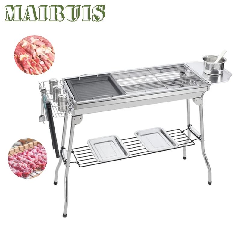 

BBQ Camping Grill Folding Compact Stainless Steel Charcoal Barbeque Grill Detachable Bonfire Grill Stove