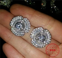 s925 sterling silver color diamond garnet earring for women aretes de mujer bijoux femme cushion zircon stud earrings bizuteria