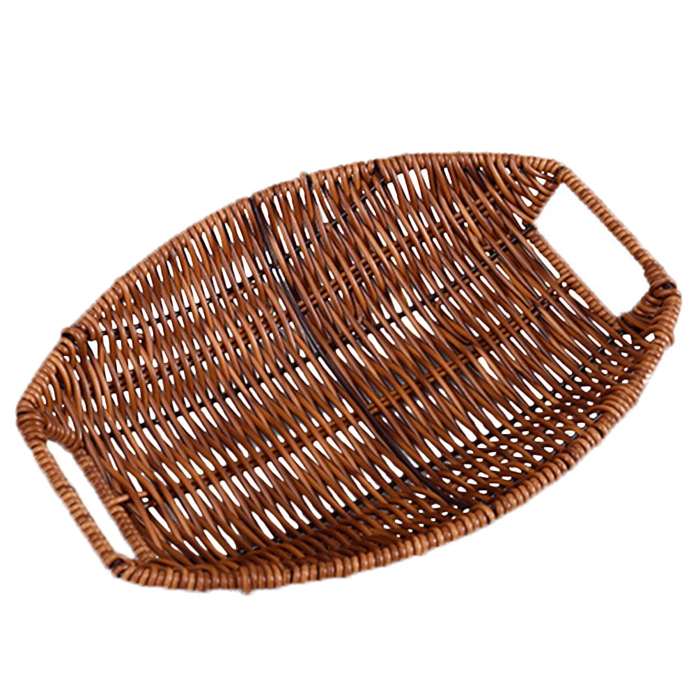 

Rattan Bread Basket Wicker Fruit Serving Tray Woven Baskets Nut Dessert Plate Hamper Pantry Breakfast