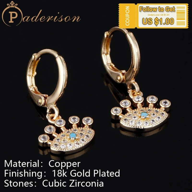 

Vintage Cubic Zirconia Devil Eyes Drop Earrings for Women Retro Evil Eyes Gold Color Hoop Earring Copper 18k Gold-plated Jewelry