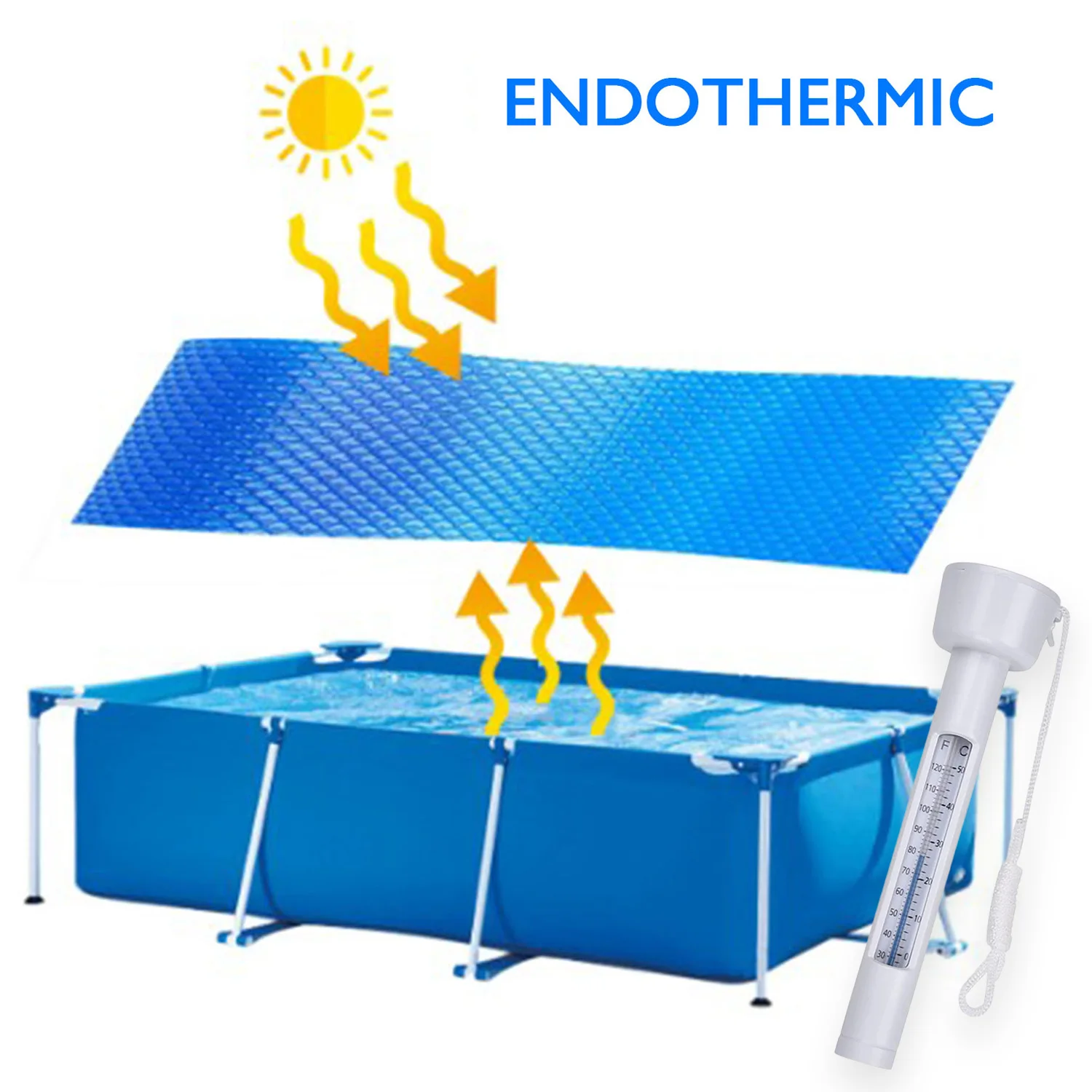

Pool Solar Cover Protection Cloth Protector with Digital Thermometer for Inflatable Swimming Pool Above Ground Pool