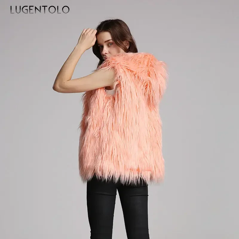 Женская безрукавка из искусственного меха кардиган с капюшоном на осень и зиму