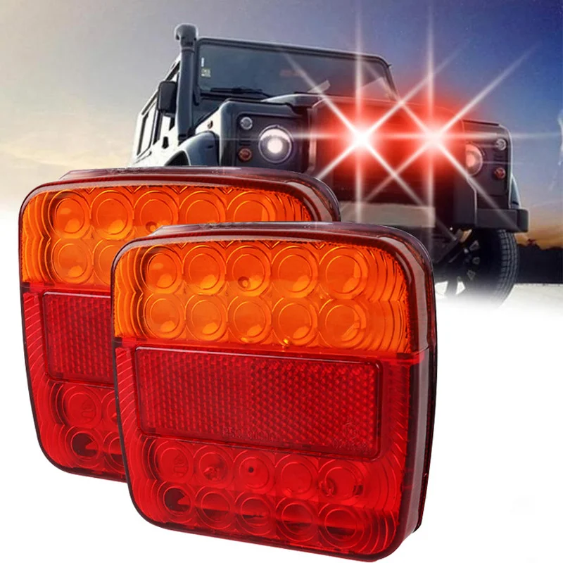 

12V LED Square Light 20+6LED Red and Yellow Two-color Tail Lights Brake Light Running Lamp Auto Tail Light