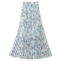 tfetters floral chiffon pleated skirts womens spring and summer new casual high waist drape a line skirt long skirts for women