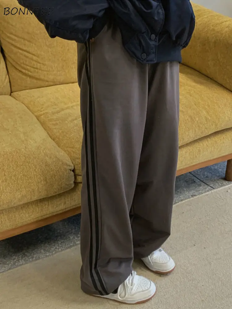 

Женские весенние шикарные брюки для отдыха в Корейском стиле, простые удобные свободные спортивные универсальные полосатые популярные дизайнерские брюки