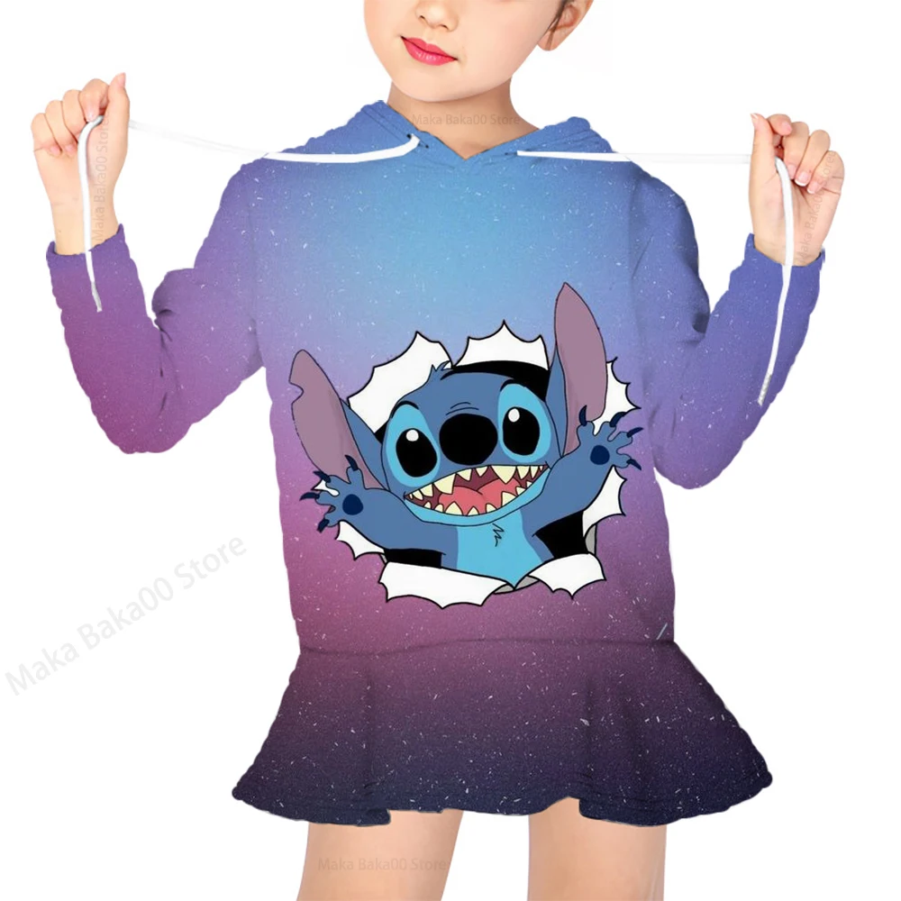 

Children's clothing sweater dress autumn and winter new Disney Stitch print long-sleeved hoodie casual cute girls models