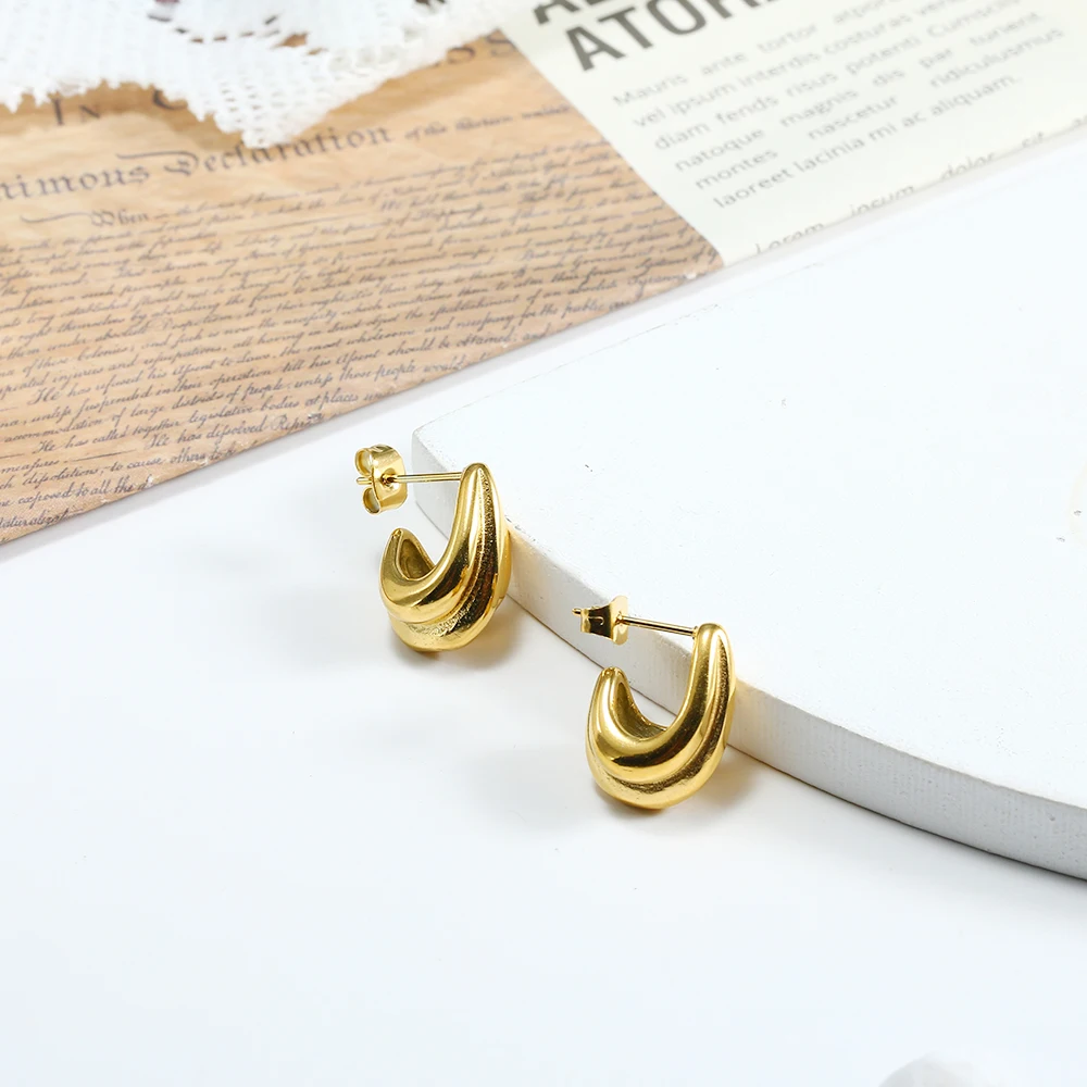 Серьги-кольца из нержавеющей стали для женщин золотой цвет высокое качество