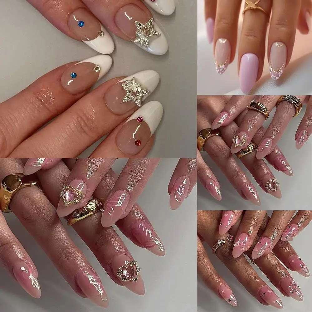 

24pcs Detachable Diy Press On Nails Fake Nials French Long Almond False Nails Crystal