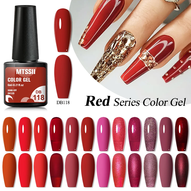 

Mtssii 6ml Glitter Gel Nail Polish Red Series New Year Soak Off UV LED Nail Art Gel Varnish With Any Color Base Top Coat