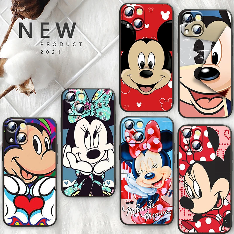 

Phone Case For Apple iPhone 14 13 12 Mini 11 XS Pro Max X XR SE 2020 8 7 6 Plus Disney Mickey Minnie Cartoon Funda Black Cover