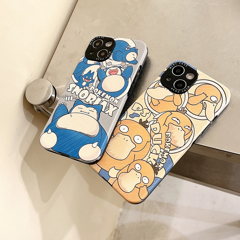 

Pokemon Snorlax Psyduck Phone Cases For iPhone 13 12 11 Pro Max XR XS MAX 8 X 7 Camera Protection Cover