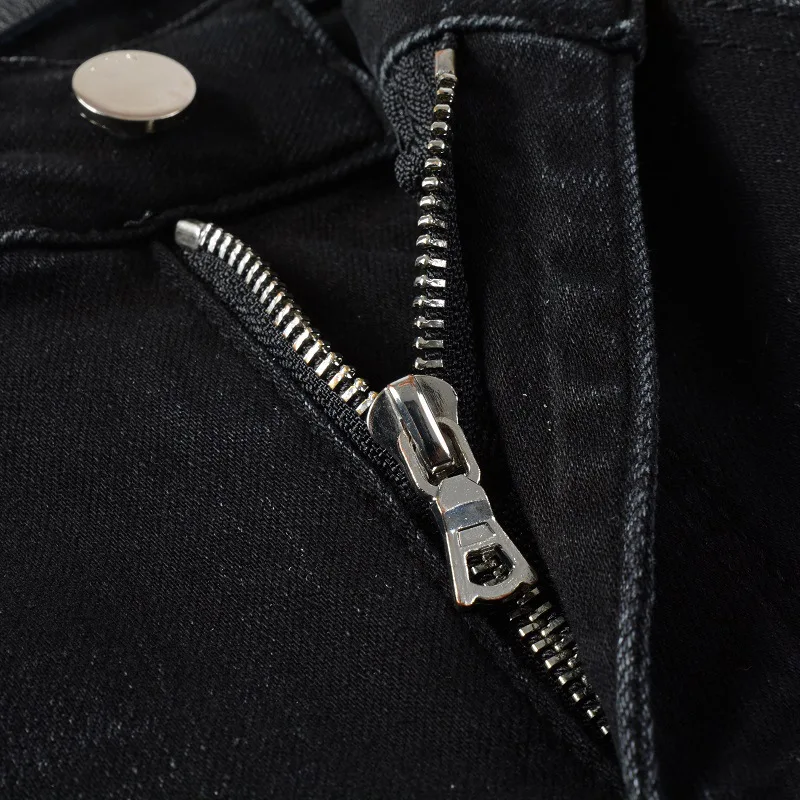 Fashion Ripped Jeans Streetwear Mens Black Slim Fit Hip Hop Skinny Pants Quality Denim Clothing Casual Trousers Vaqueros Hombre