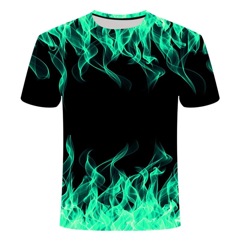 

High Quality Fashion sales Men's New Summer T-shirt With Round Neck Short Sleeve Blue green Red purple Flame 3D Printed Top 6XL