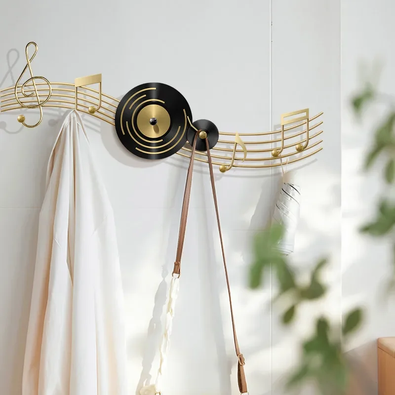 Mental Clothes Rack Stand 8 Hooks Creative Music Notation Design Wall Mounted Coat No Punching Required Light Luxury 스탠드옷걸이