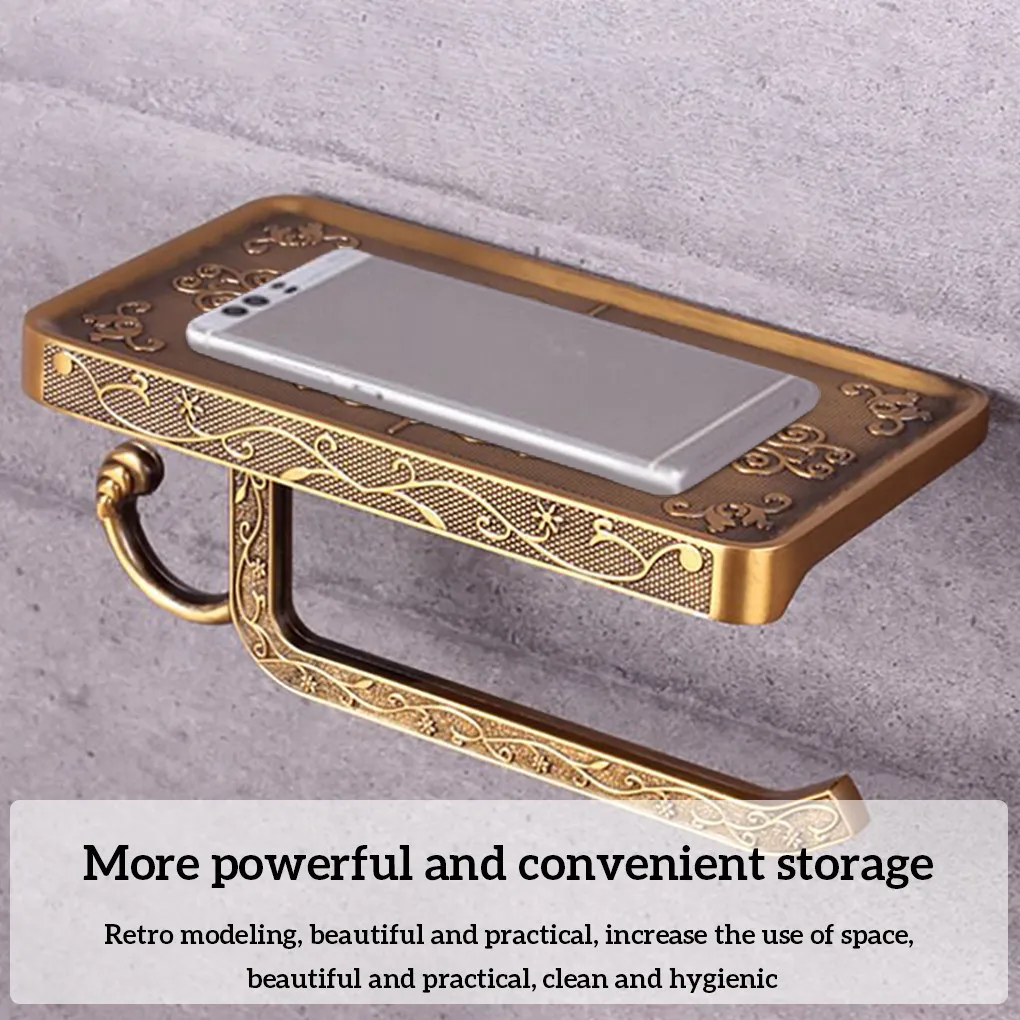 Toilet Paper Holder Vintage Metal Kitchen Roll Tissue Rack Wall-Mounted Bathroom Towel Retro Storage Shelf |