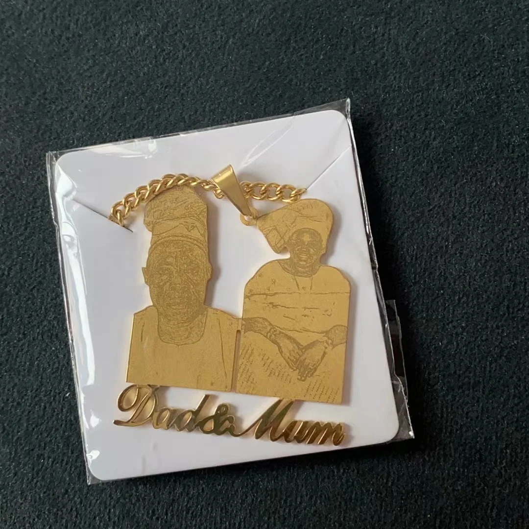 Custom Photo Name Necklace Personalized Pendant Stainless Steel Gold Engraved Cartoon Necklace Nameplate Fashion Women Jewelry