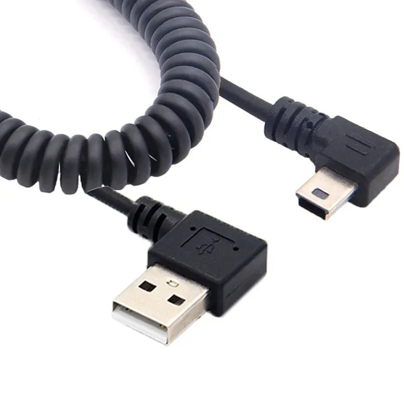 

New mini usb male 90 degree right angled to usb male right angled spring Retractable cable sync data charge 1m micro rightangle