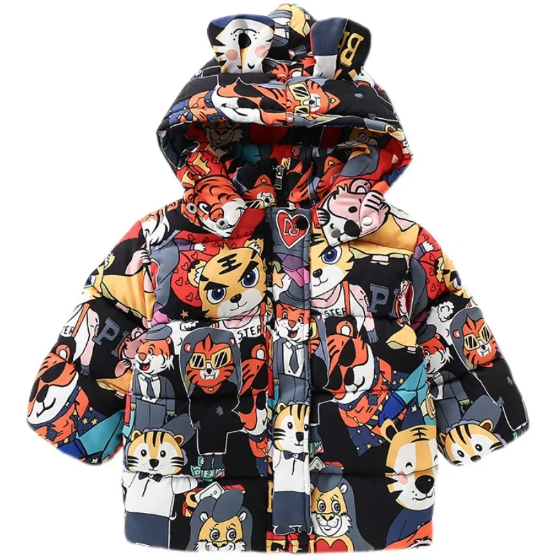 

Детская зимняя Толстовка с принтом маленького Тигра для детей среднего и маленького возраста утепленная куртка с хлопковой подкладкой для ...