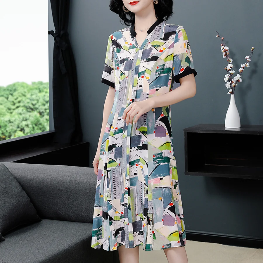 

Женское офисное платье с винтажным принтом, элегантное облегающее платье миди из натурального шелка, весна-лето 2022