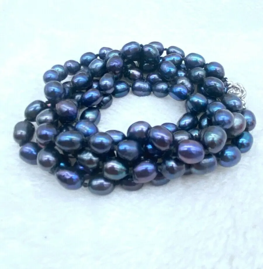 Ожерелье из натурального жемчуга Akoya черного риса диаметром 7-8 мм 24-50 дюймов